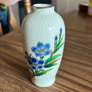 Ardco Fine Quality Dallas Handpainted Blue Floral Ceramic Vase - Crackle Glaze
